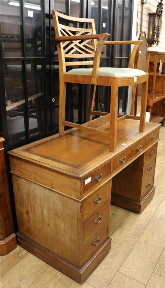An Edwardian pedestal desk and chair, W.122cm